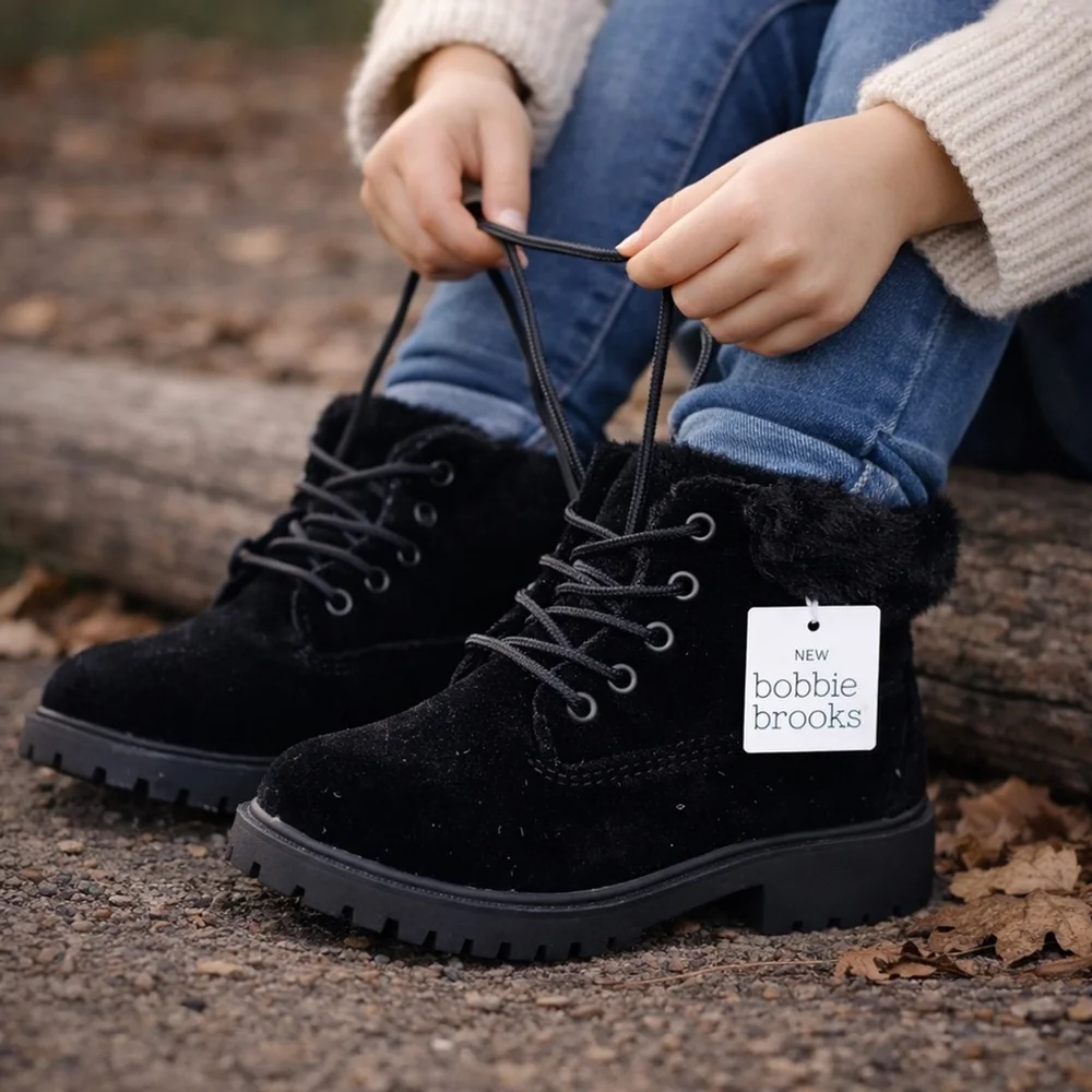 Bobbie Brooks Black Velvet Lace Up Toddler Girl Boots Size 12